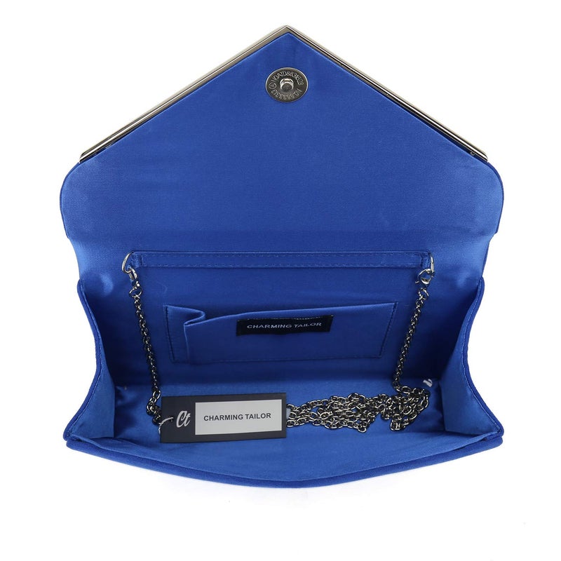 CHARMING TAILOR Faux Suede Clutch Bag Elegant Metal Binding Evening Purse for Wedding/Prom/Black-Tie Events (Royal Blue) - Image 5